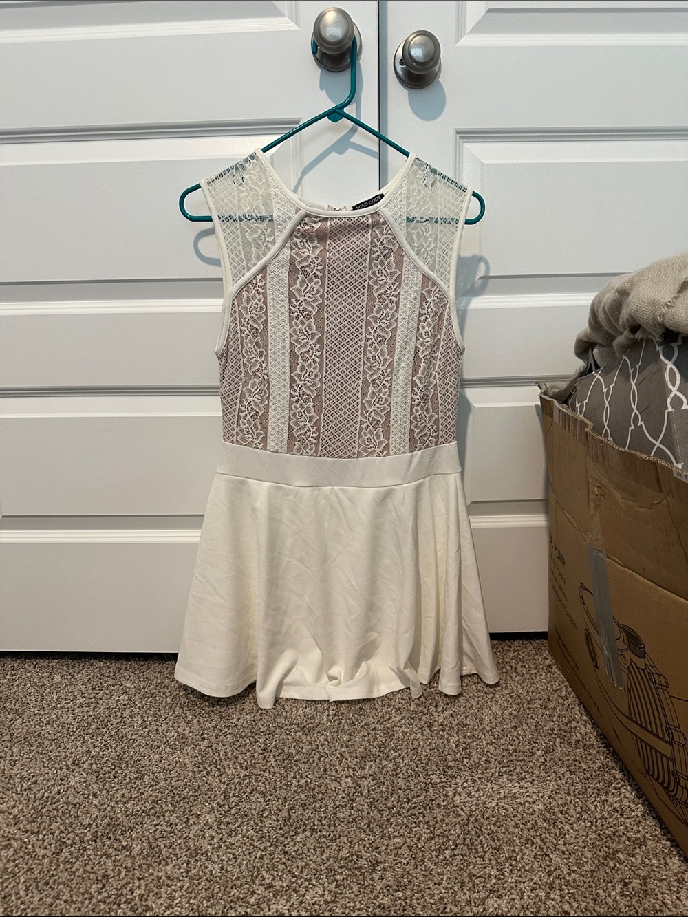 Mind Code Ivory and Blush Lace Fit-and-Flare Romper Dress